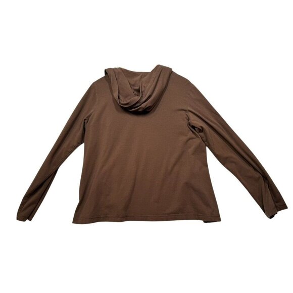 Eileen Fisher Open Front Cardigan Top Brown Hooded Organic Cotton Womens Large L - Picture 2 of 5